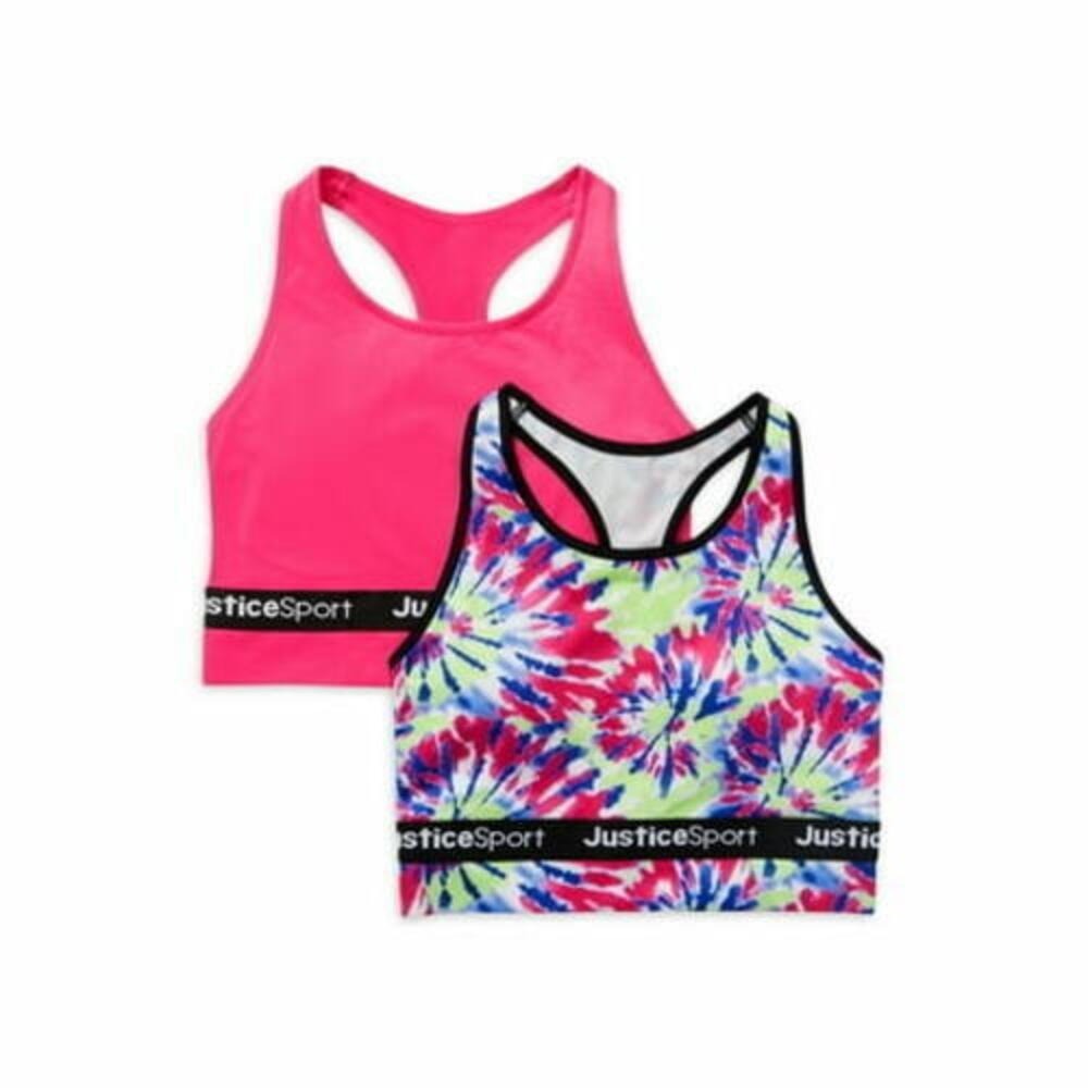 Justice Girls Sports Bras Size 36 Pink Print Seamless Longline 2-Pack Racerback